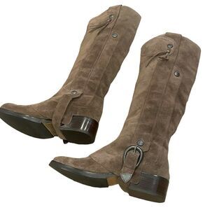 ASH Western Trevor Brown Suede Equestrian Tall Leather Boots Size 8 Boho Fringe